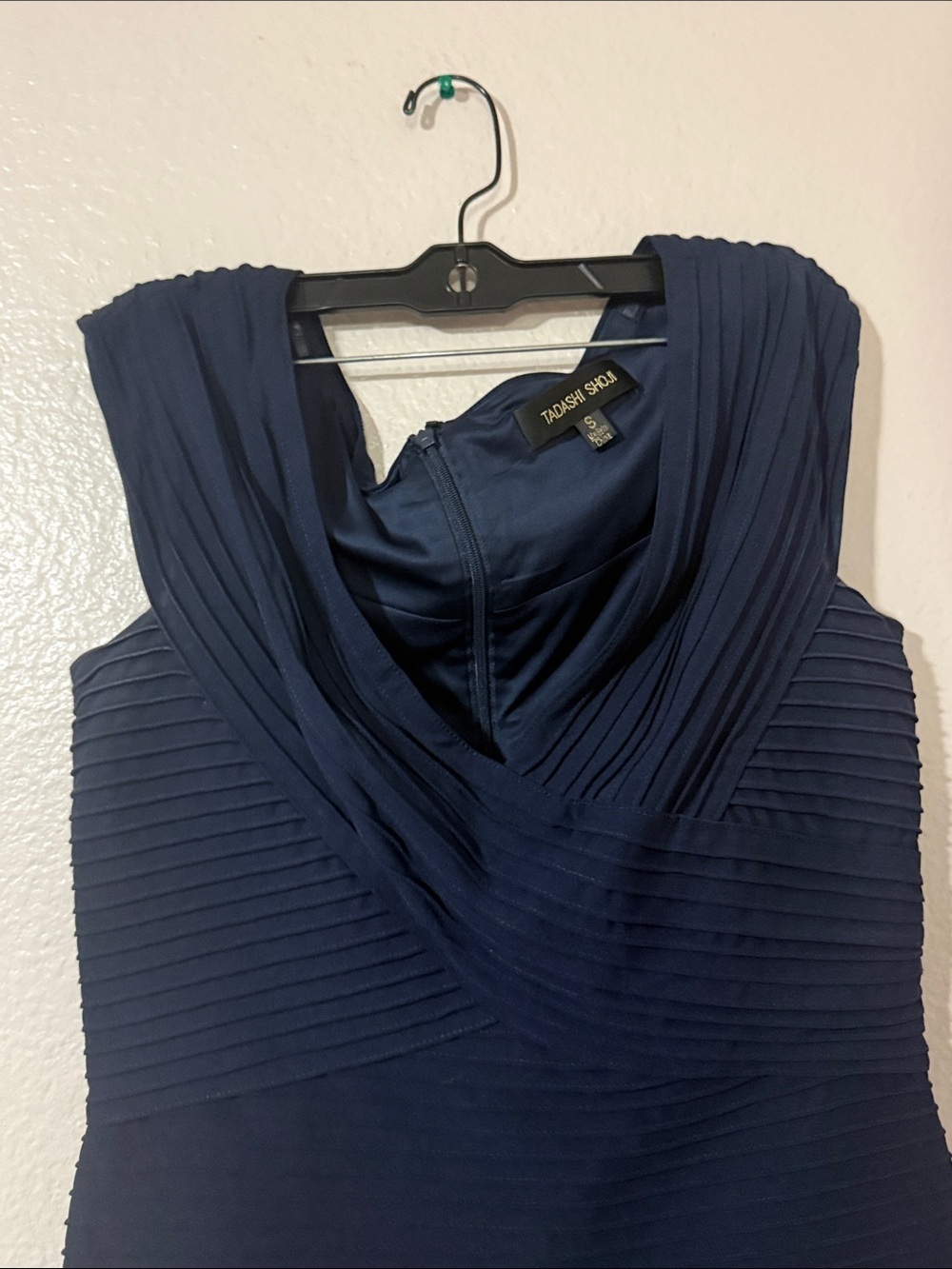 Tadashi Shoji Navy Sleeveless Draped Sheath with Sheer Stripe Detail Sz S - Picture 5 of 8